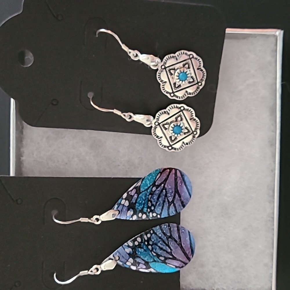 Two pairs of earrings on sterling silver wires